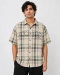 Men's Beige & Olive Plaid Oversized Half Sleeve Shirt | DNM BLX Graphic Print
