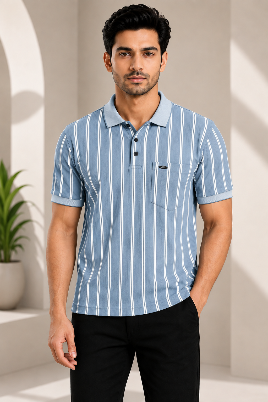 Men’s Premium Vertical Striped Cotton Polo T-Shirt