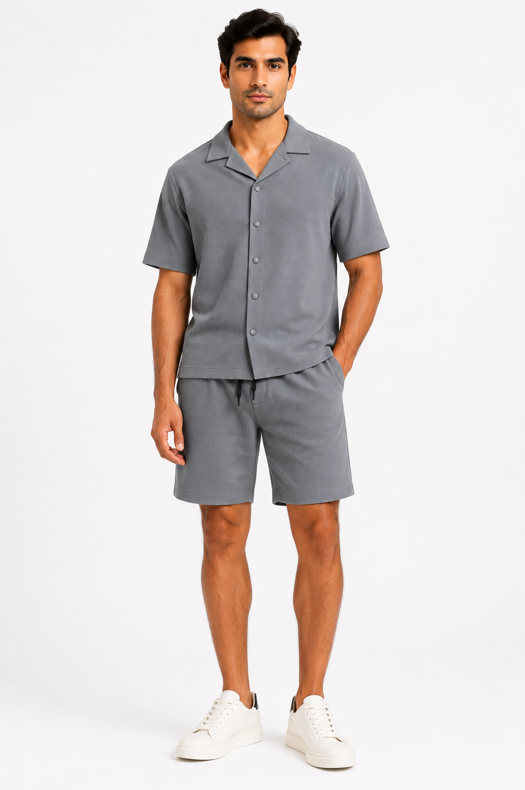 Men's Premium Textured Co-ord Set | Half Sleeve Shirt & Shorts