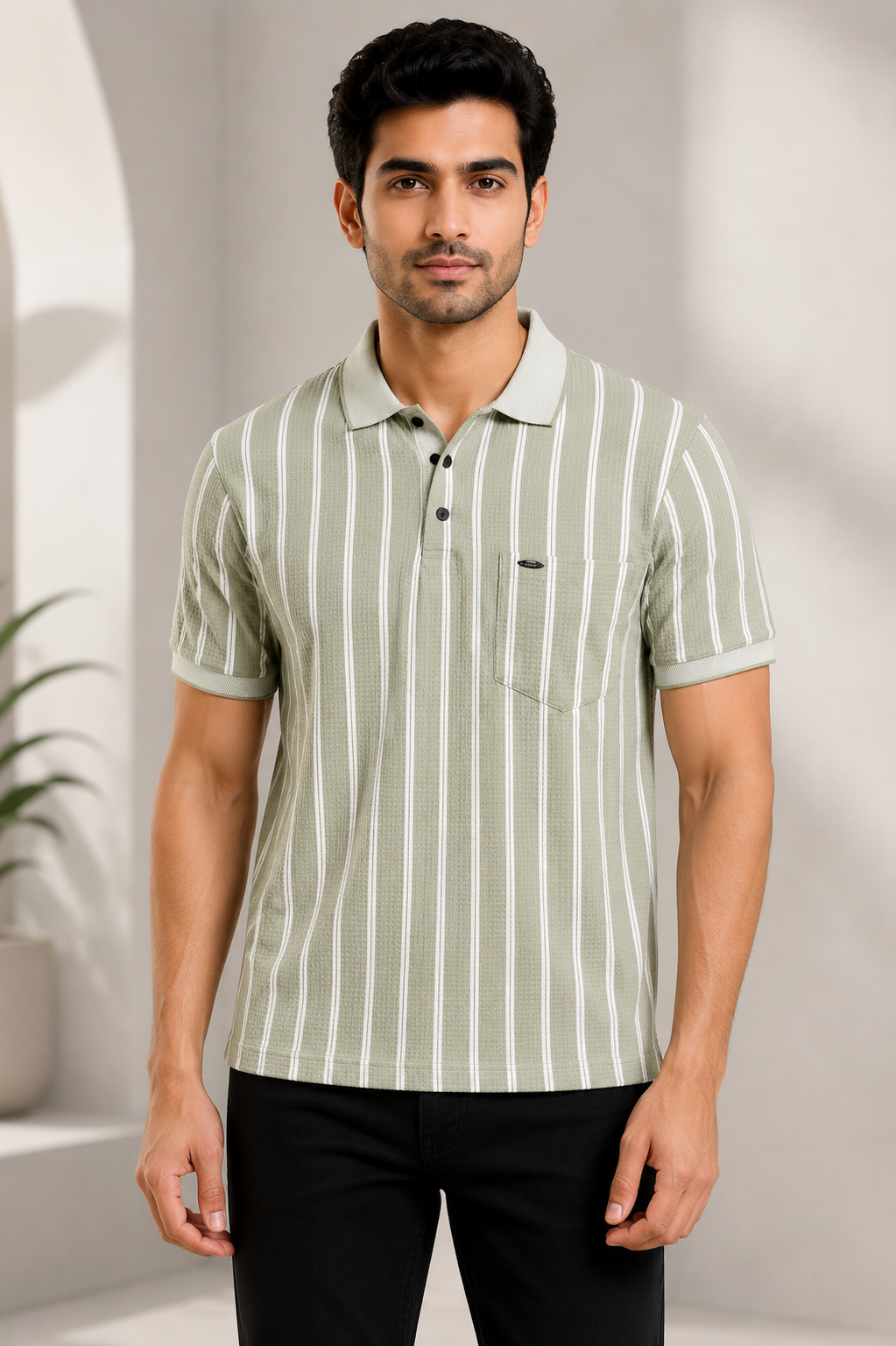 Men's Premium Striped Polo T-Shirt | Regular Fit | Half Sleeves | Chest Pocket