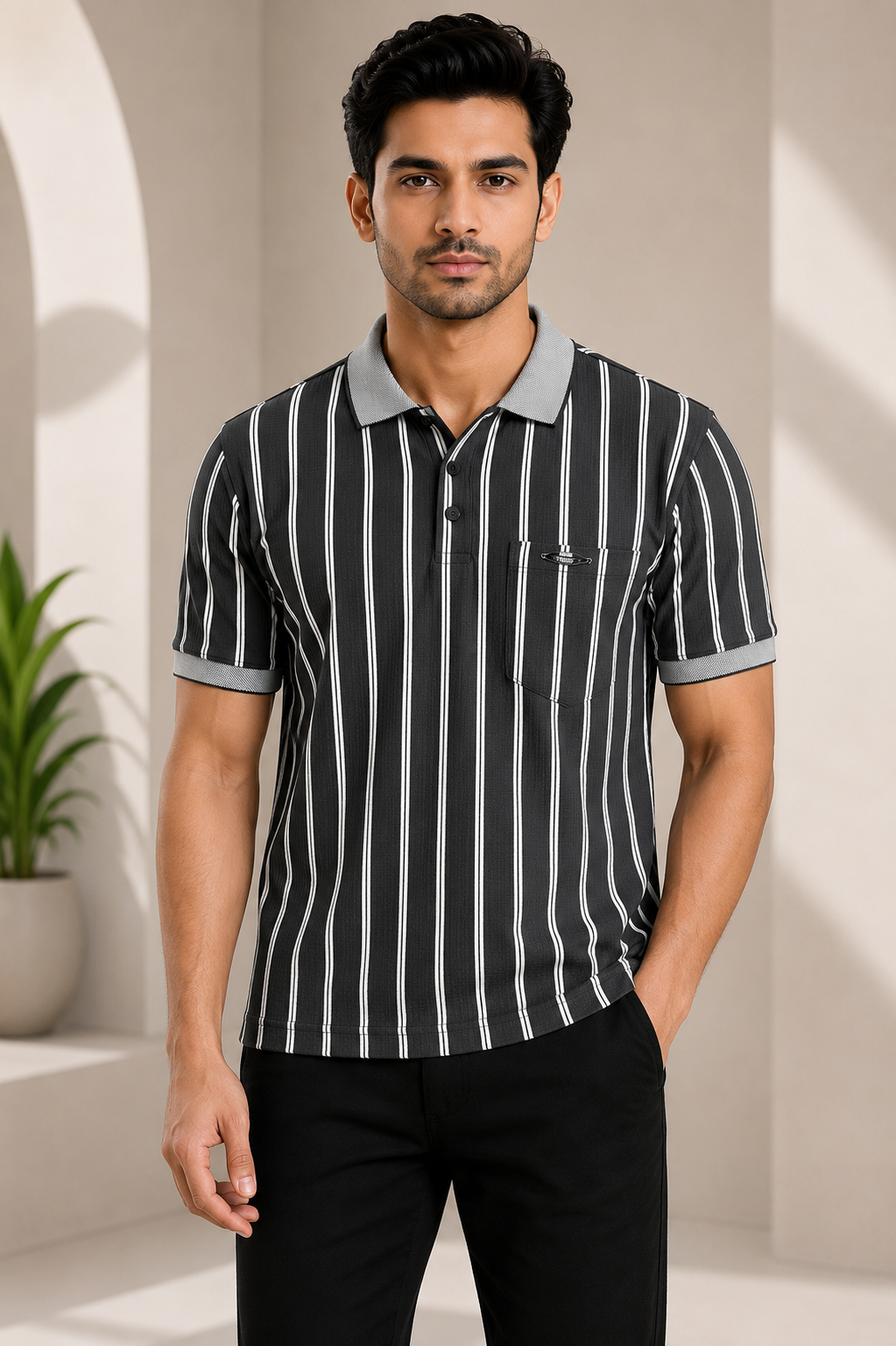Men's Premium Striped Polo T-Shirt | Regular Fit | Half Sleeves | Chest Pocket