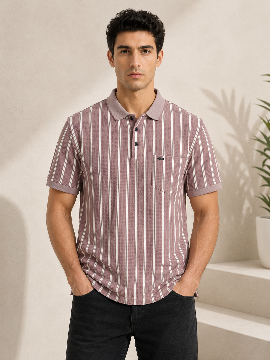 Men's Premium Striped Polo T-Shirt | Regular Fit | Half Sleeves | Chest Pocket