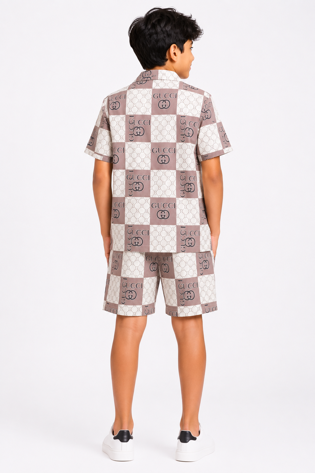 Boys Premium Printed Co-Ord Set | Half Sleeve Shirt & Shorts | Beige