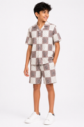 Boys Premium Printed Co-Ord Set | Half Sleeve Shirt & Shorts | Beige