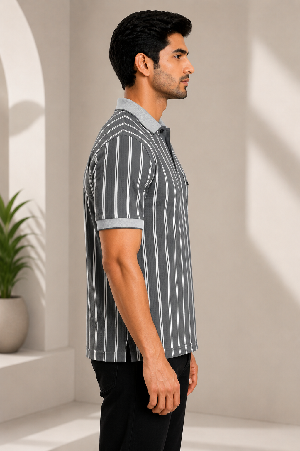Men's Premium Striped Polo T-Shirt | Regular Fit | Half Sleeves | Chest Pocket