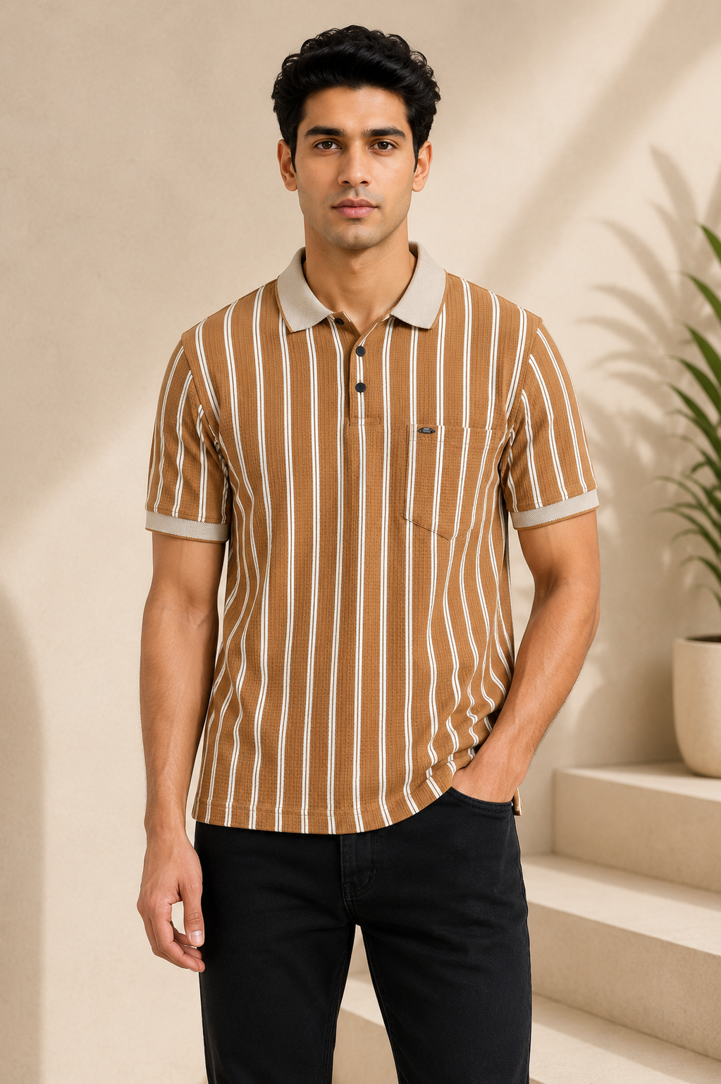 Men's Premium Striped Polo T-Shirt | Regular Fit | Half Sleeves | Chest Pocket