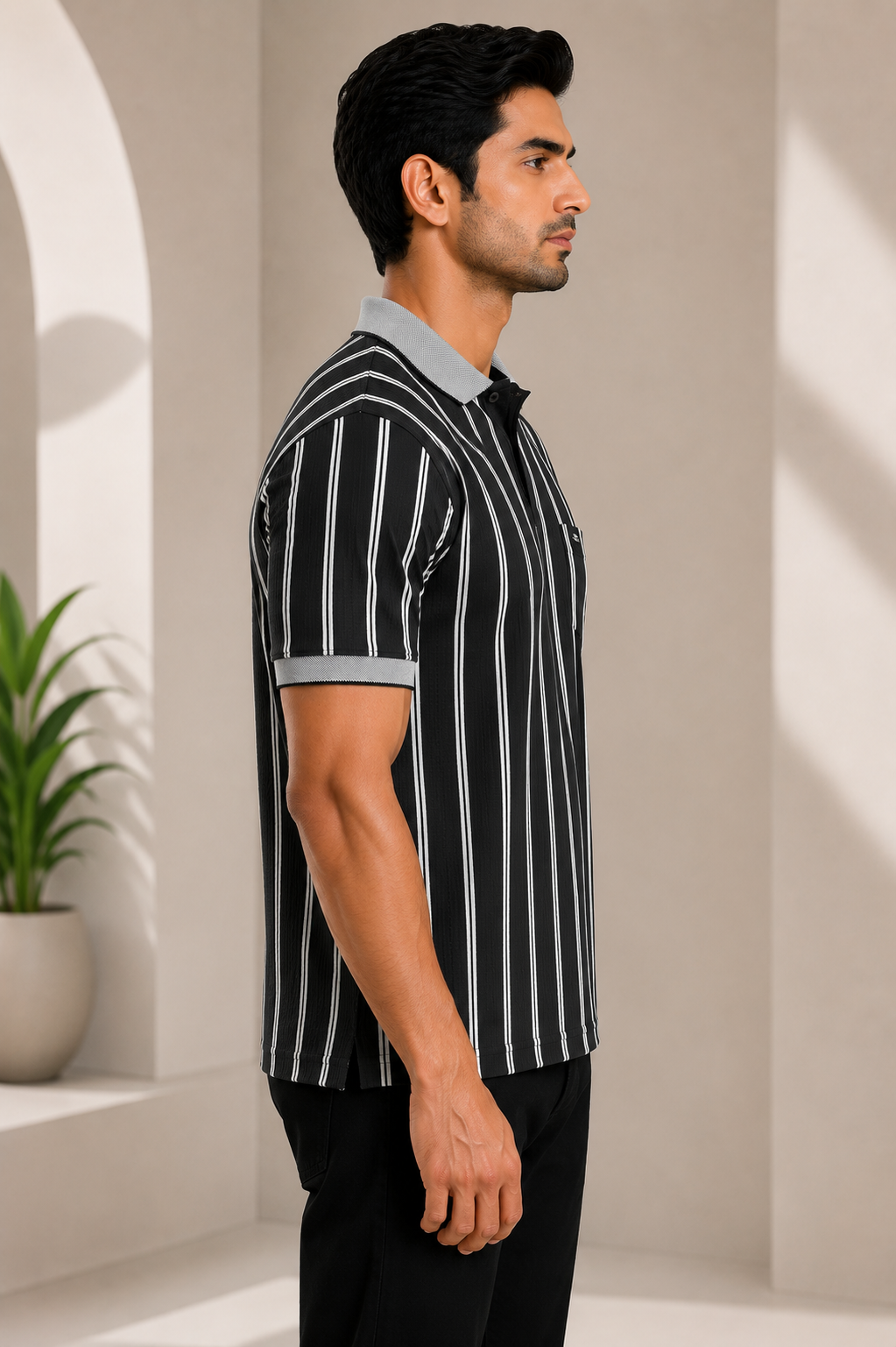 Men's Premium Striped Polo T-Shirt | Regular Fit | Half Sleeves | Chest Pocket