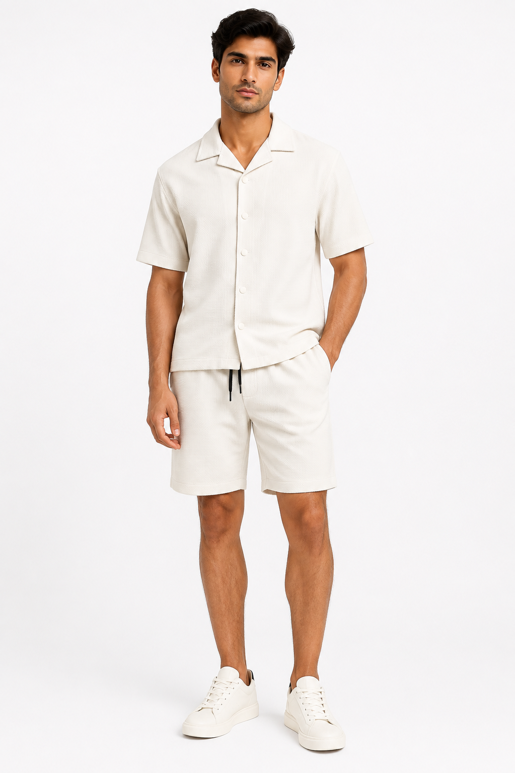 Men's Premium Textured Co-ord Set | Half Sleeve Shirt & Shorts