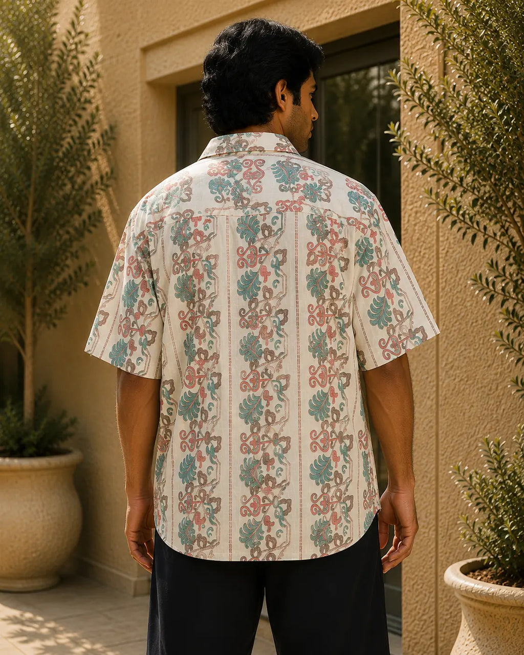 Men's Vintage Floral Stripe Print Half Sleeve Casual Shirt – Relaxed Fit | Off White Multi