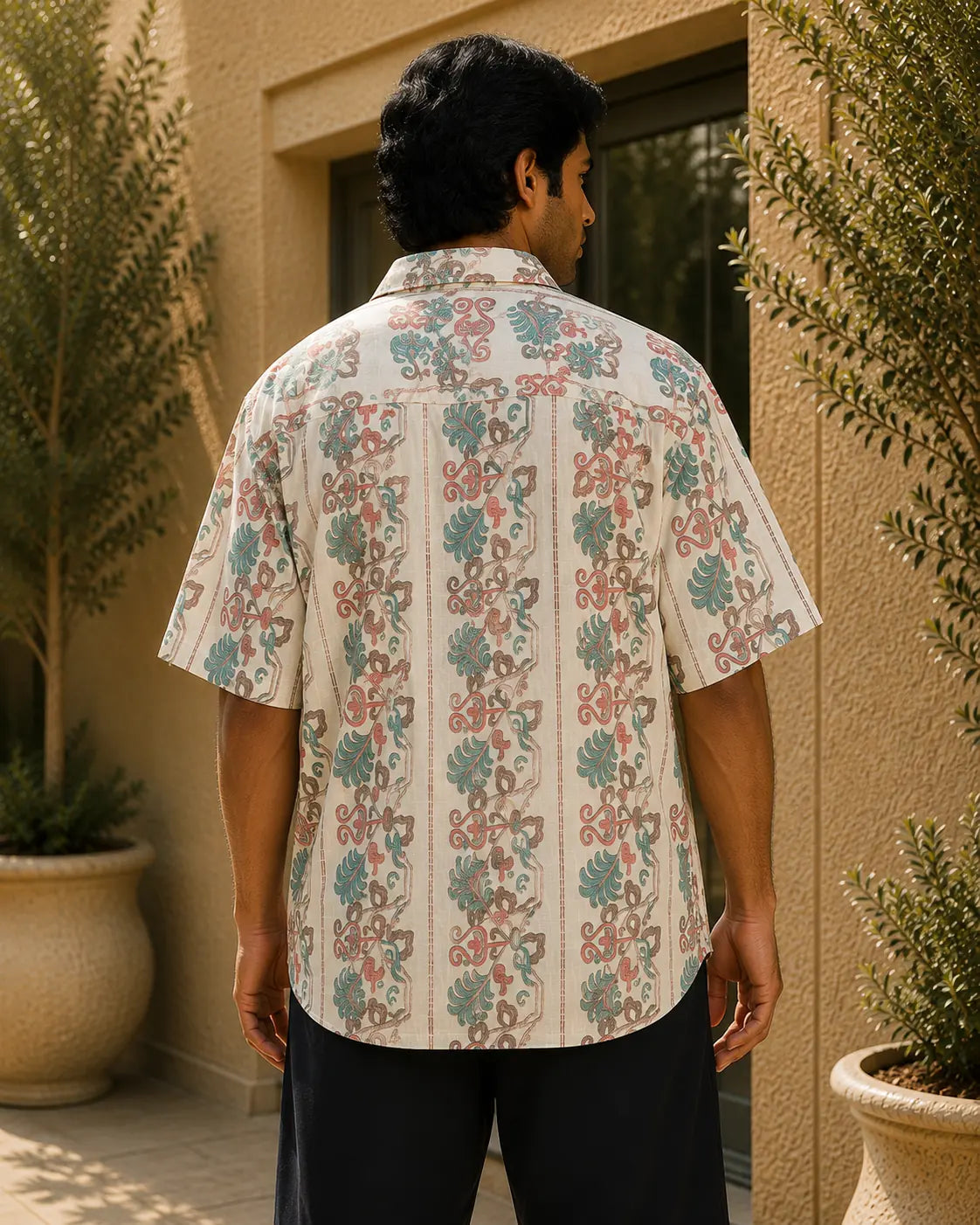 Men's Vintage Floral Stripe Print Half Sleeve Casual Shirt – Relaxed Fit | Off White Multi
