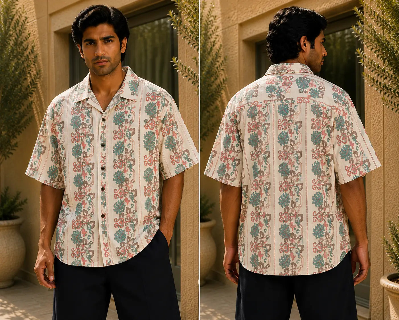 Men's Vintage Floral Stripe Print Half Sleeve Casual Shirt – Relaxed Fit | Off White Multi