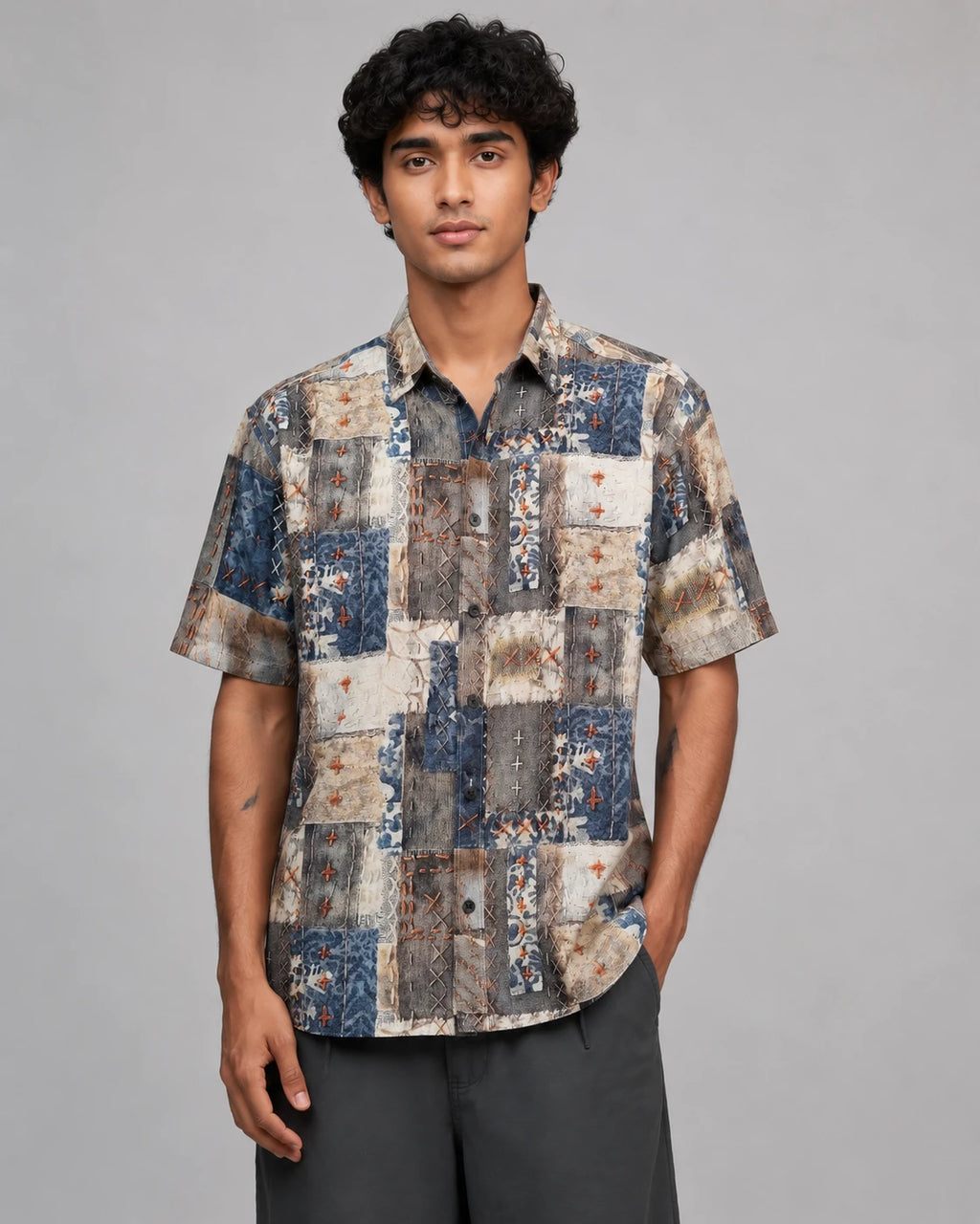 Patwork Print Half Sleeve Shirt