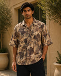 Men's Earth Tone Abstract Print Half Sleeve Casual Shirt – Relaxed Fit | Brown & Beige