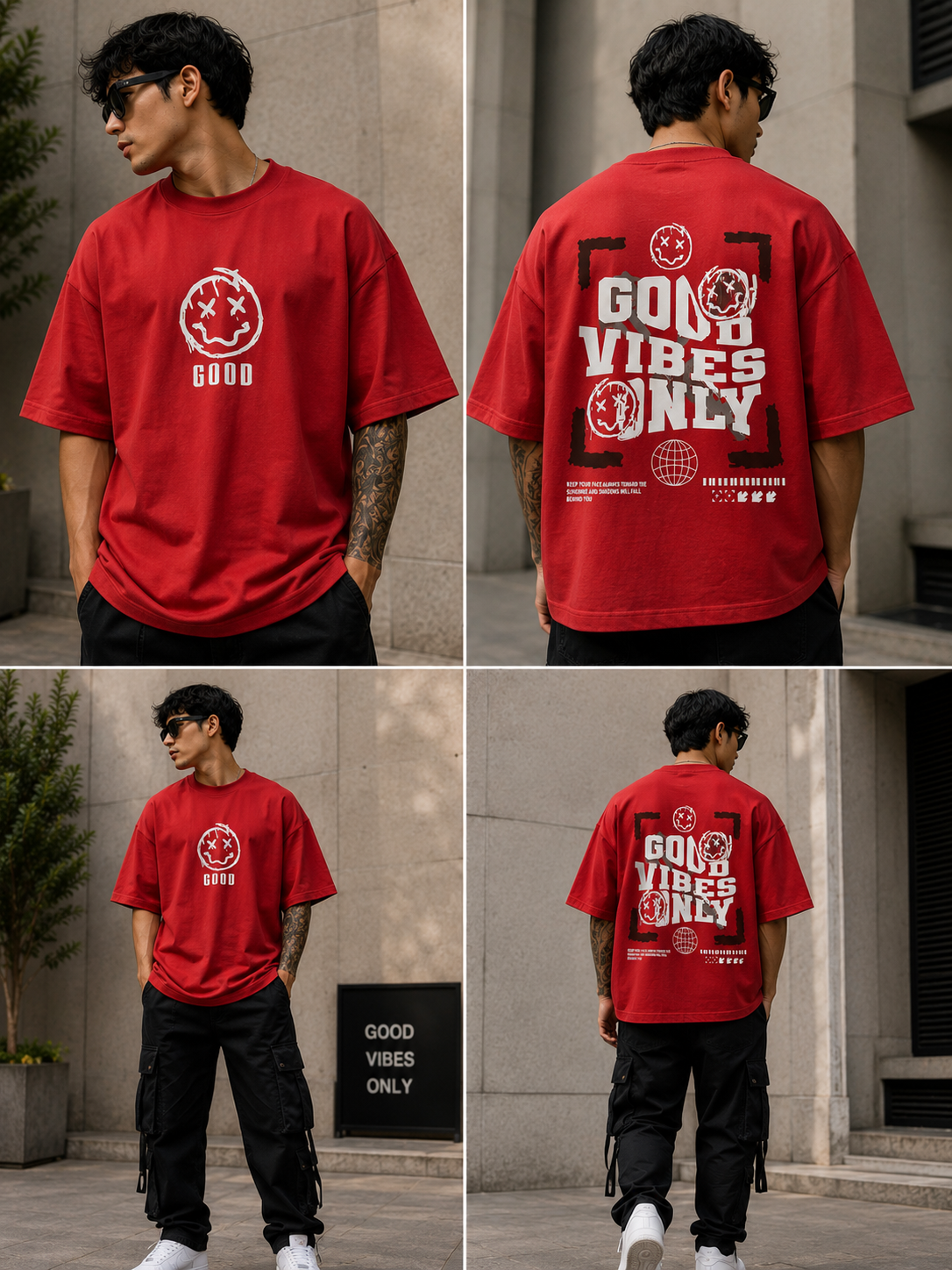 Oversized “Good Vibes Only” Graphic T-Shirt for Men