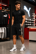 Premium Men's Sports Shorts with Side Logo Tape – Lightweight Casual Gym & Running Shorts