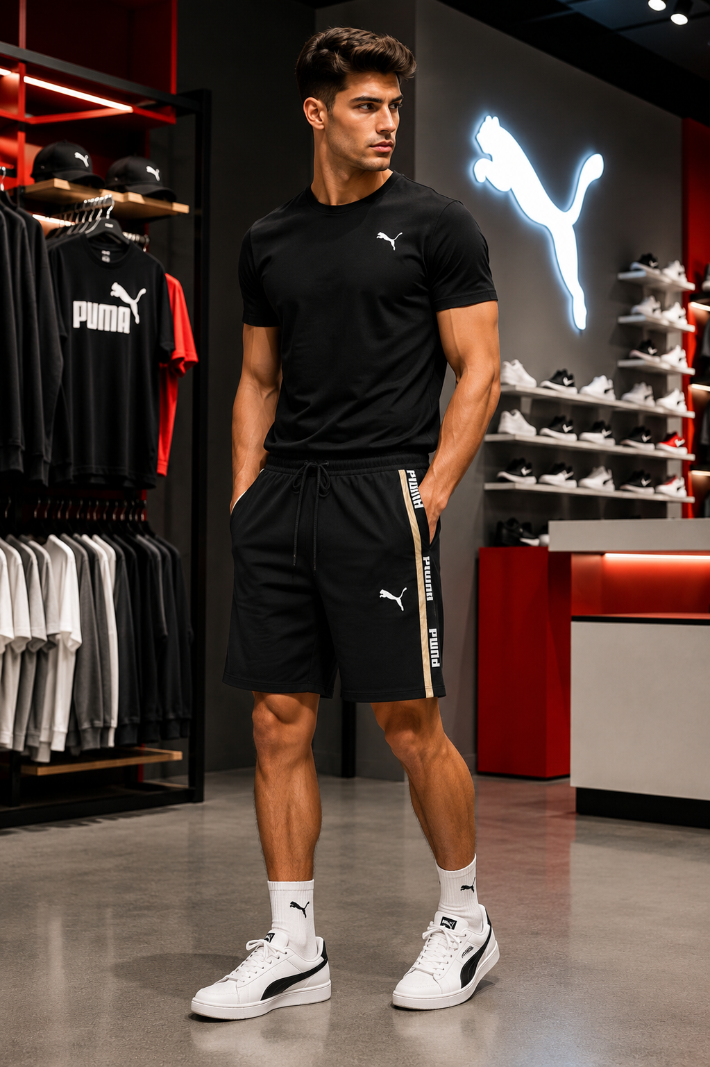 Premium Men's Sports Shorts with Side Logo Tape – Lightweight Casual Gym & Running Shorts