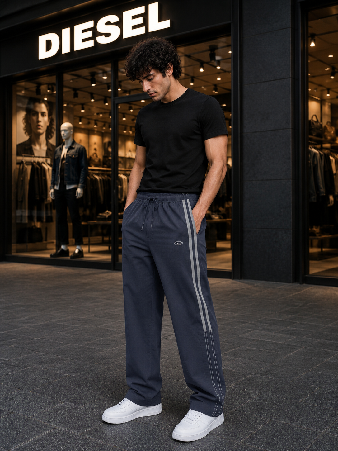 Diesel Crush Terry Wide-Leg Side Stripe Track Pants for Men