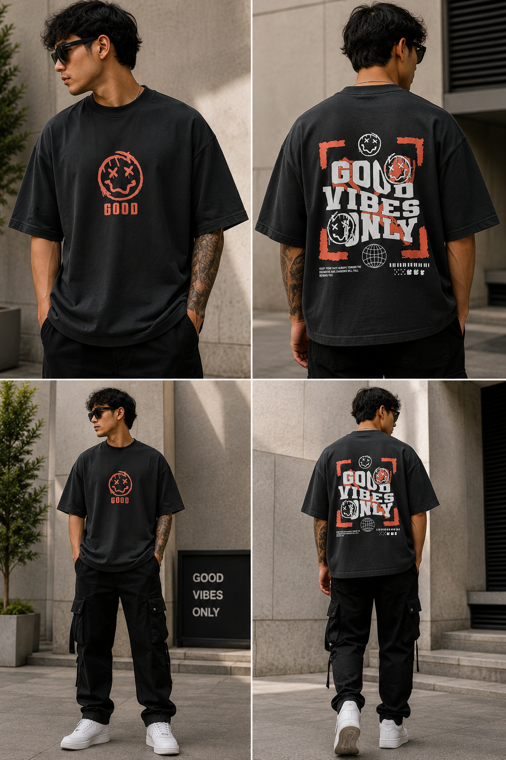 Premium Oversized “Good Vibes Only” Graphic T-Shirt for Men | Streetwear Cotton Round Neck Tee