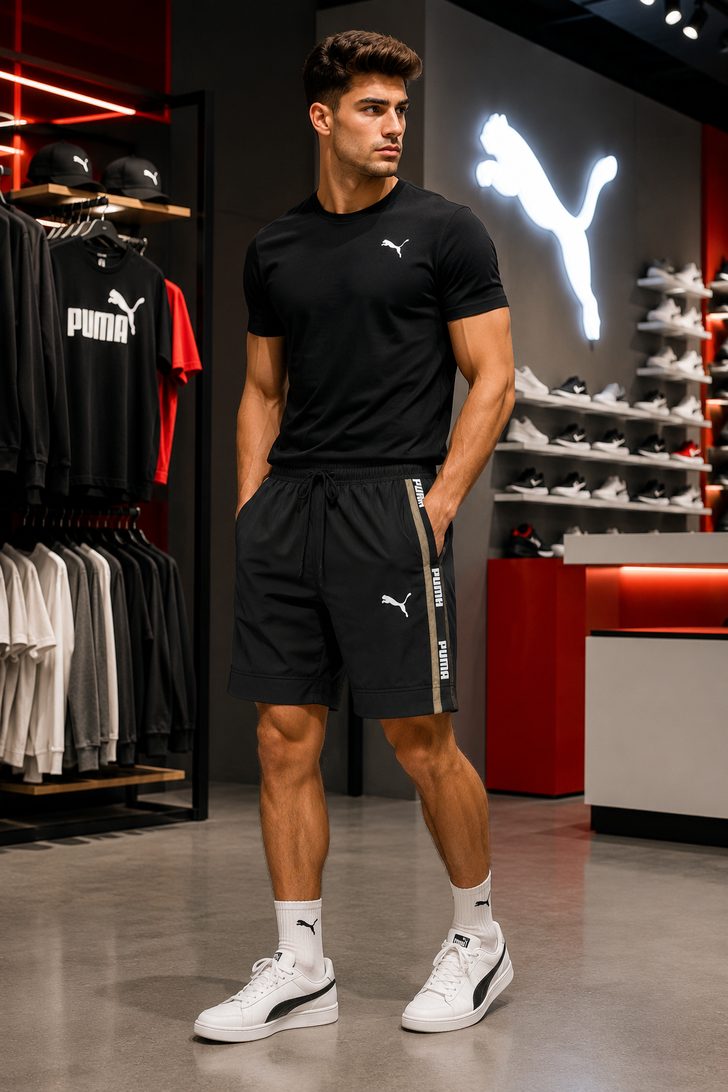 Premium Men's Sports Shorts with Side Logo Tape – Lightweight Casual Gym & Running Shorts