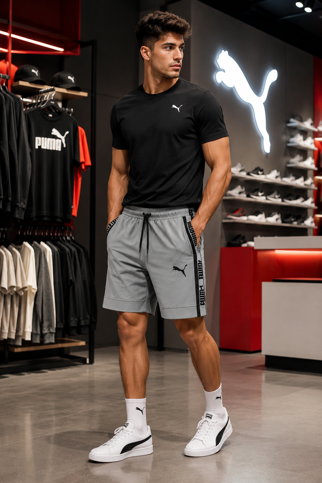Premium Men's Sports Shorts with Side Logo Tape – Lightweight Casual Gym & Running Shorts