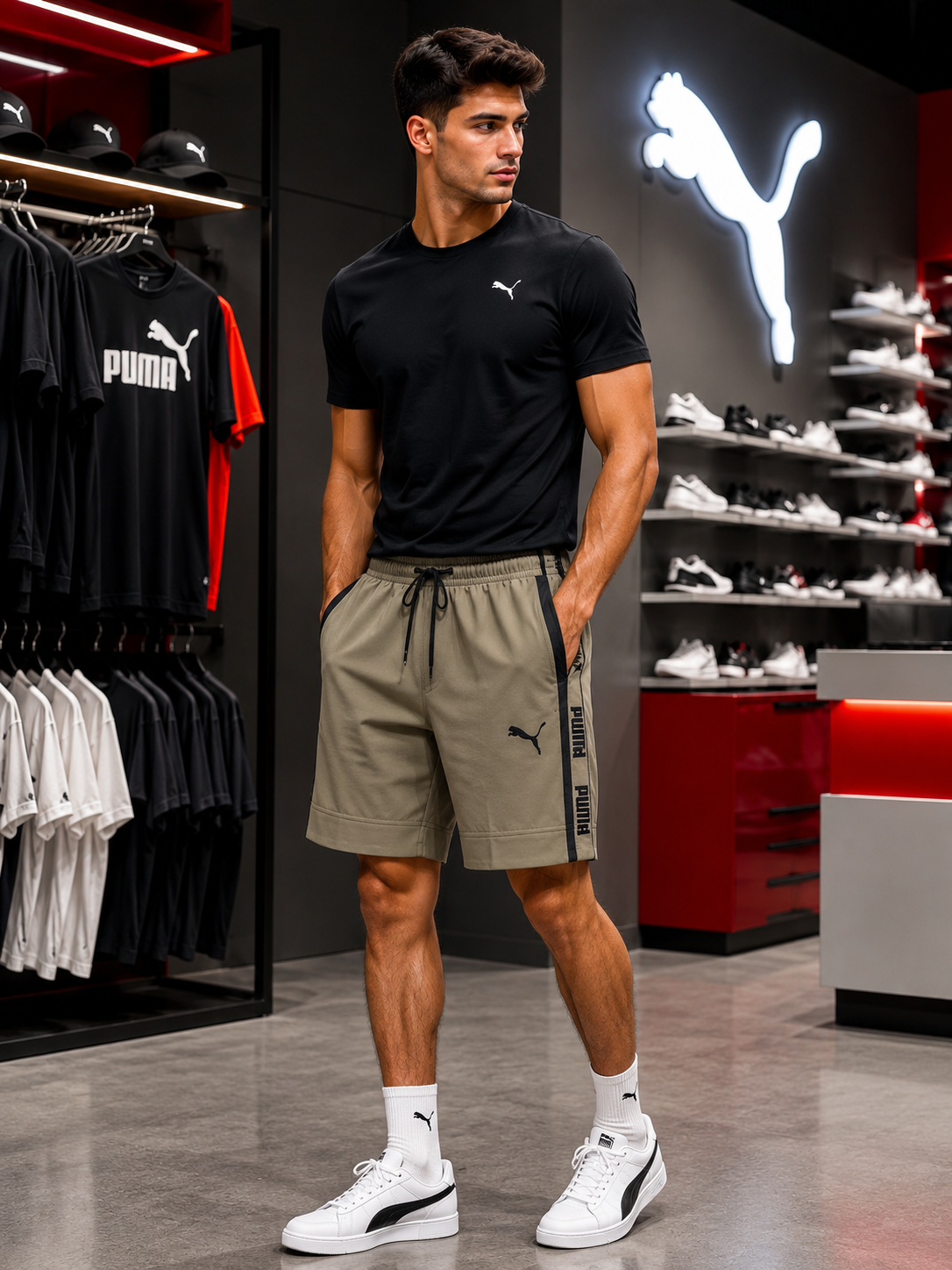 Premium Men's Sports Shorts with Side Logo Tape – Lightweight Casual Gym & Running Shorts