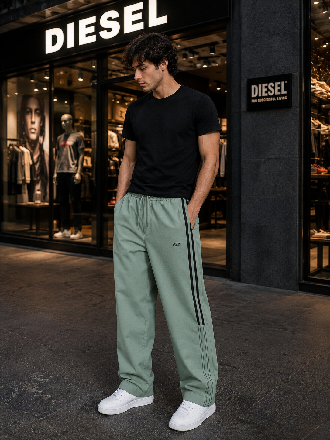 Diesel Crush Terry Wide-Leg Side Stripe Track Pants for Men