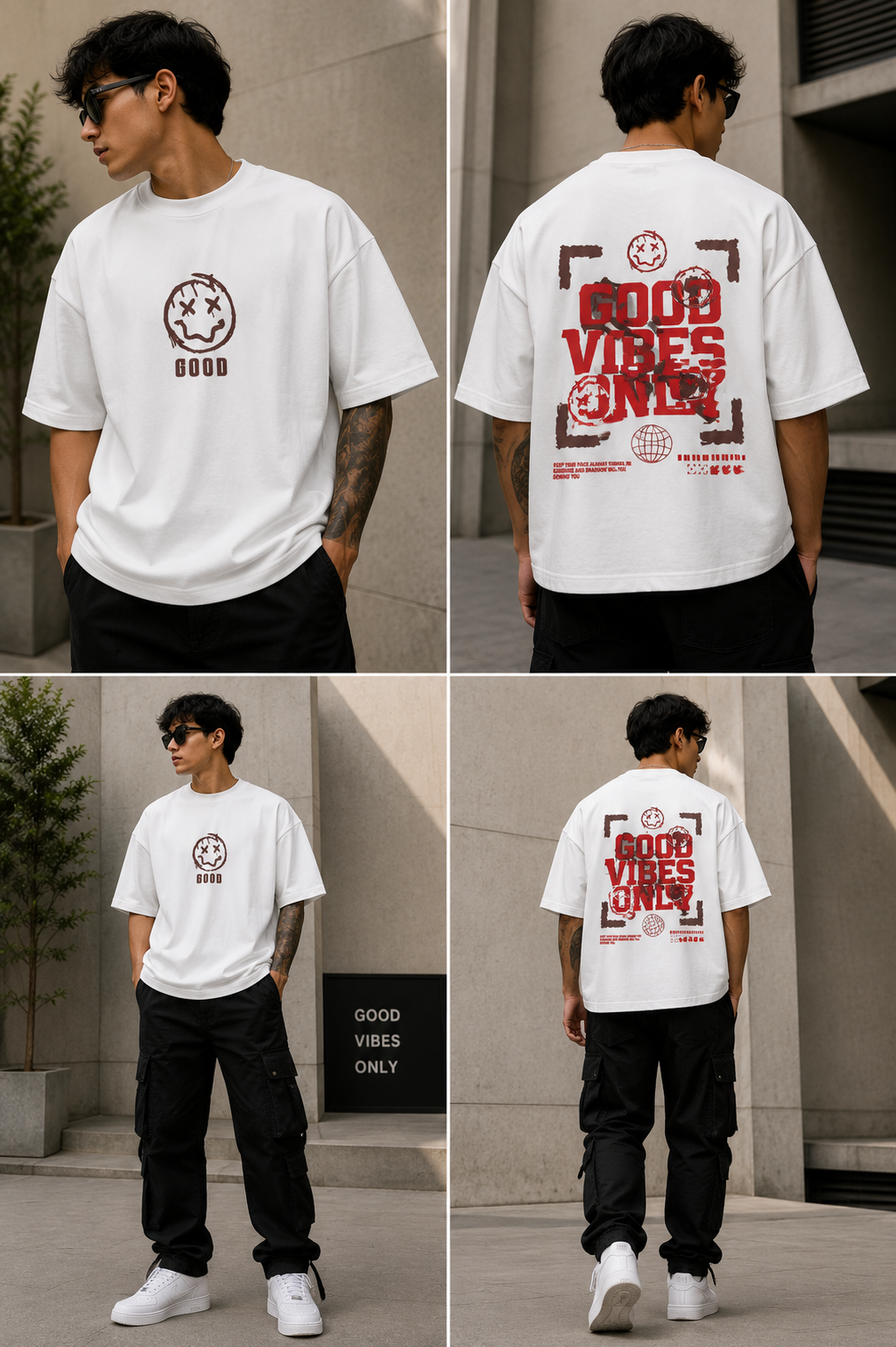 Oversized “Good Vibes Only” Graphic T-Shirt for Men