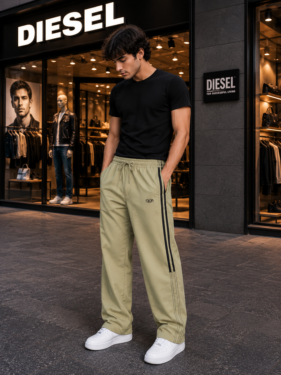 Diesel Crush Terry Wide-Leg Side Stripe Track Pants for Men