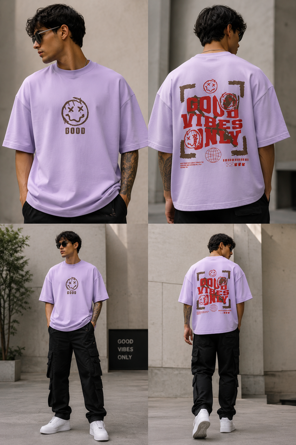 Oversized “Good Vibes Only” Graphic T-Shirt for Men