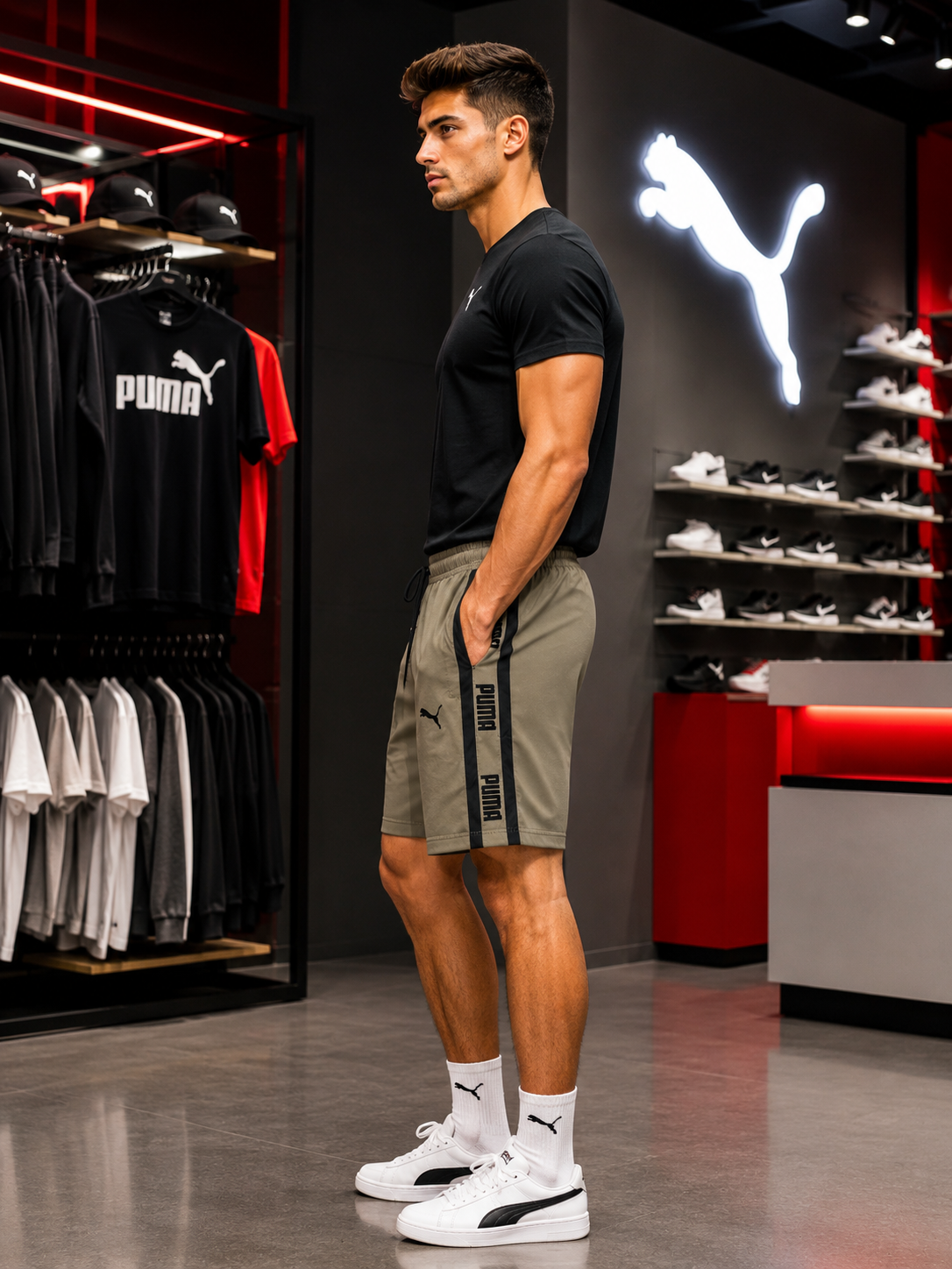 Premium Men's Sports Shorts with Side Logo Tape – Lightweight Casual Gym & Running Shorts