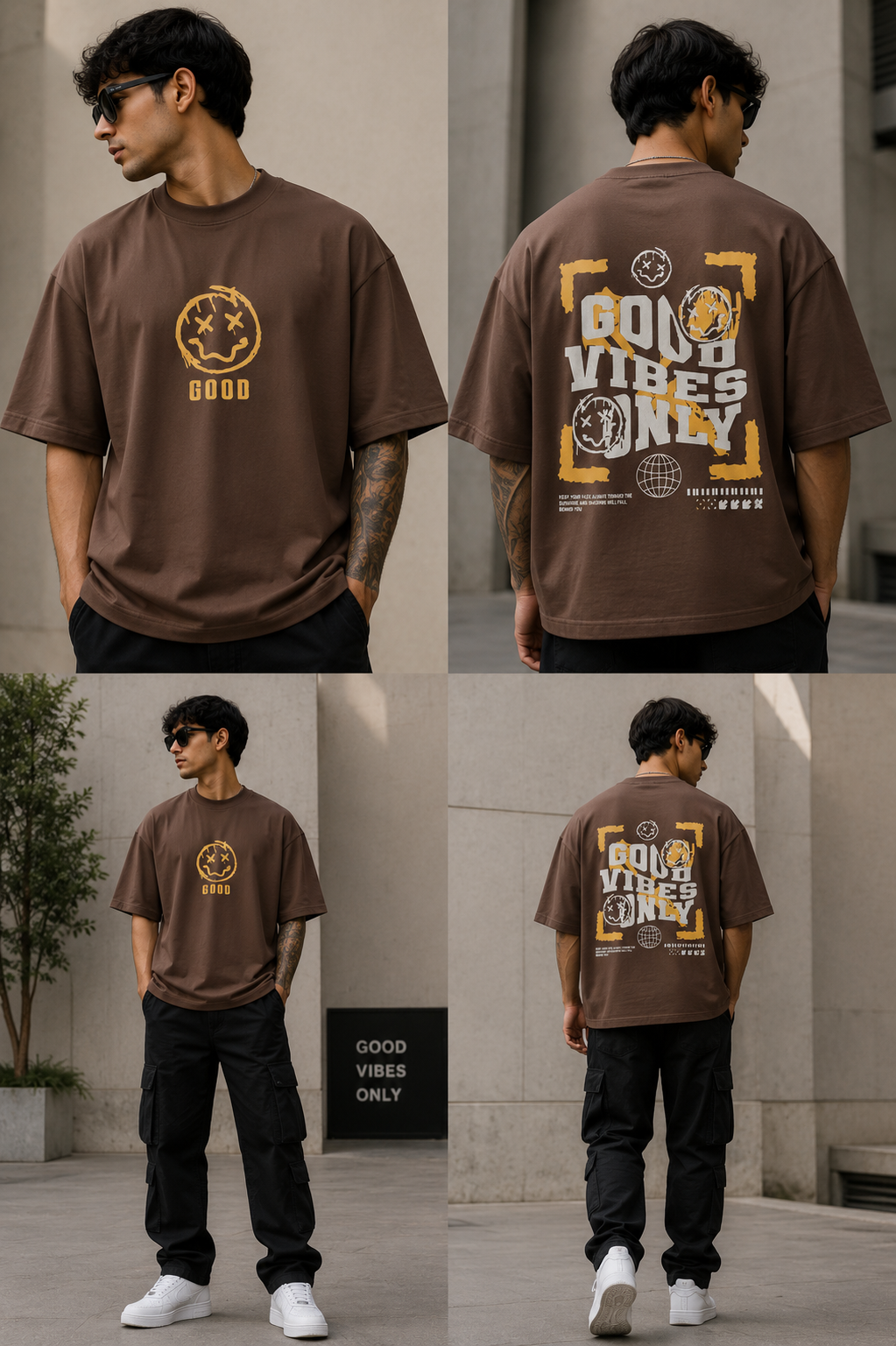 Oversized “Good Vibes Only” Graphic T-Shirt for Men