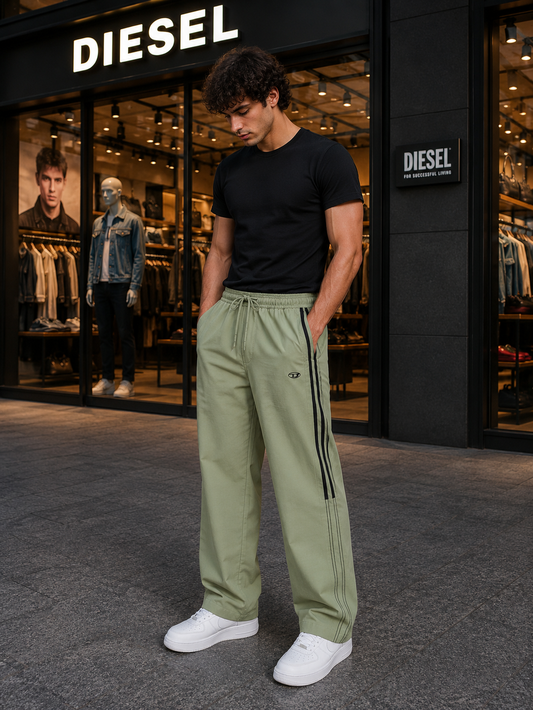 Diesel Crush Terry Wide-Leg Side Stripe Track Pants for Men