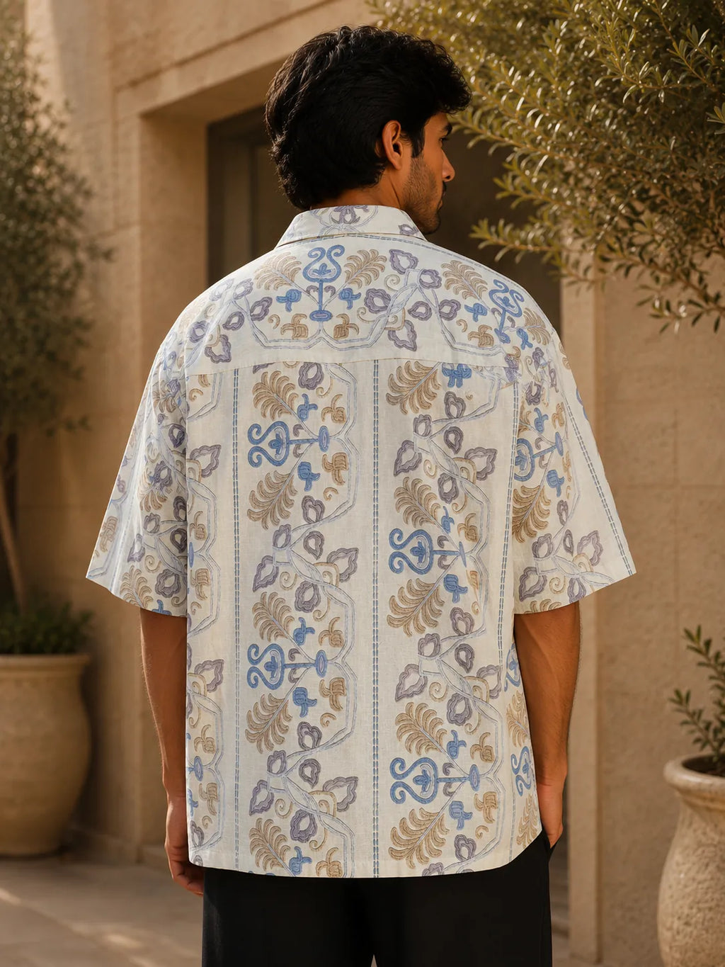 Men's Heritage Floral Print Half Sleeve Casual Shirt – Relaxed Fit | White, Blue & Beige